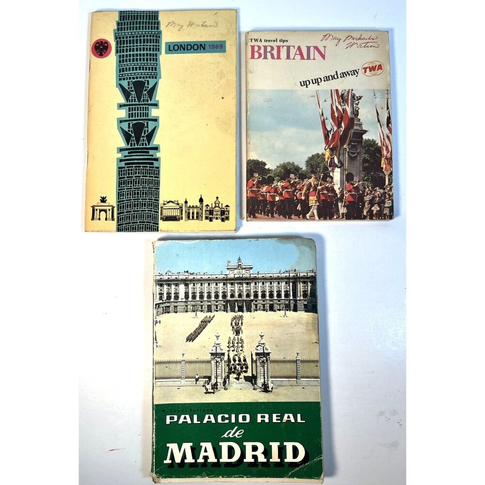Vintage TWA Britain London Spain Madrid Travel Tips Maps Book Lot READ Wear